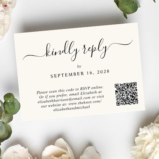 Cartons Réponse Élégant script photo QR Code Cream Mariage