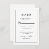 Cartons Réponse Élégant Script Repas Choix Black Mariage Enclôture (Devant / Derrière)