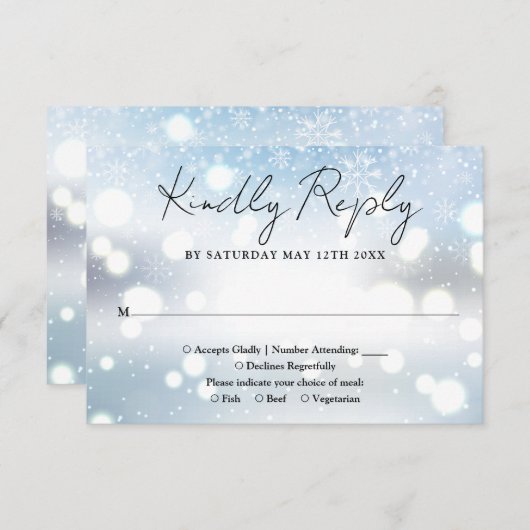 Cartons Réponse Élégant Script Snowflakes Mariage d'hiver (Devant / Derrière)