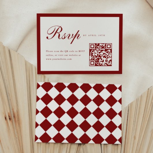 Cartons Réponse Elegant Script Wine Red QR Code Graduation Party