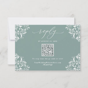 Cartons Réponse Elégant Sea Green Vintage Wedding QR Code