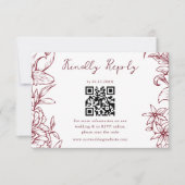 Cartons Réponse Elegant Simple Burgundy Floral QR Code Wedding (Devant)