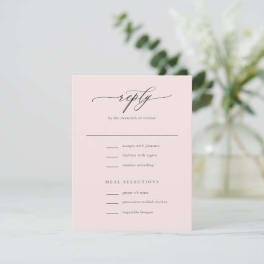 Cartons Réponse Élégant simple calligraphie Blush Mariage rose (Debout devant)