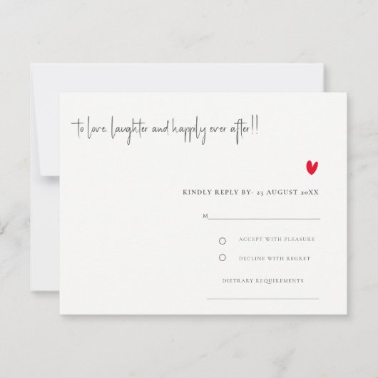 Cartons Réponse Élégant Simple Minimal Red Heart Script Mariage (Devant)