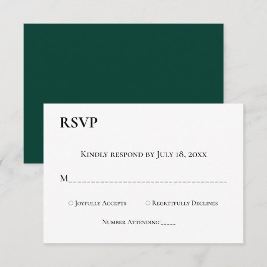 Cartons Réponse Élégant simple Monogramme vert Mariage moderne (Devant / Derrière)