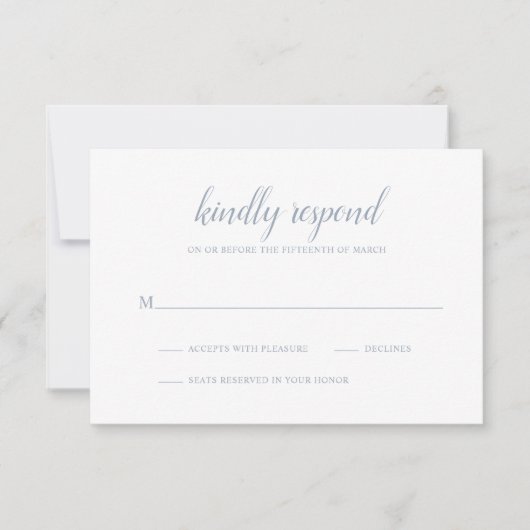Cartons Réponse Élégant Simple Script Formel Dusty Blue Mariage (Devant)