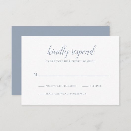 Cartons Réponse Élégant Simple Script Formel Dusty Blue Mariage (Devant / Derrière)