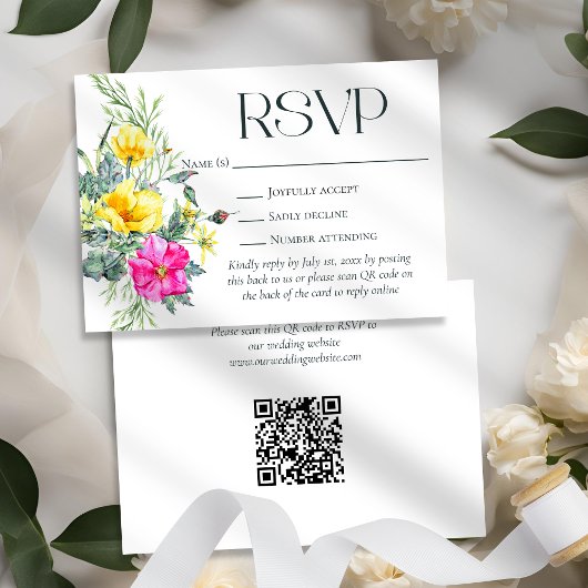 Cartons Réponse Élégant site Fleur sauvage Floral Mariage Code QR