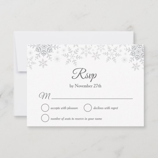 Cartons Réponse Élégant Snowflakes Silver Noël Mariage d'hiver (Devant)