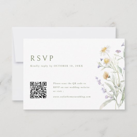 Cartons Réponse Elégant Soft Pastel Fleur sauvage Mariage QR Code (Devant)