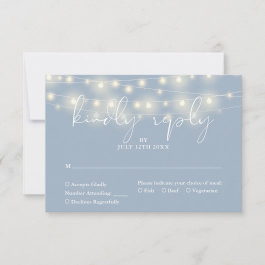 Cartons Réponse Elegant String Lights Dusty Blue Wedding (Devant)