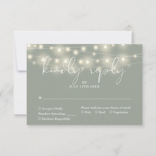 Cartons Réponse Elegant String Lights Sage Green Wedding (Devant)