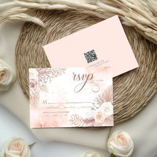 Cartons Réponse Élégant Style Boho Code QR Floral Rose Rose Clair