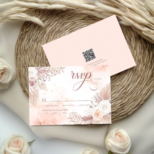 Cartons Réponse Élégant Style Boho Code QR Floral Rose Rose Clair