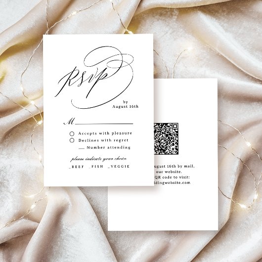 Cartons Réponse Elegant Swirl Script Simple QR code Wedding