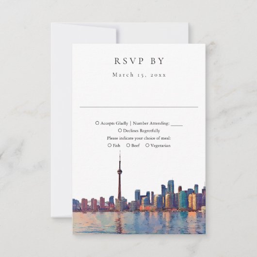 Cartons Réponse Elegant Toronto Skyline Watercolor Wedding (Devant)