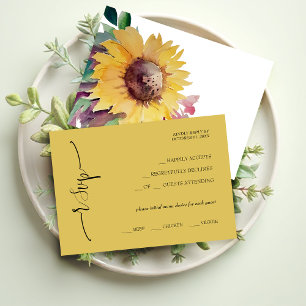 Cartons Réponse Élégant Tournesol Moutarde Calligraphie