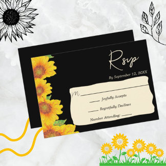 Cartons Réponse Élégant tournesol noir fond Mariage floral