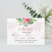 Cartons Réponse Élégant Tropical Floral Gold World Map Mariage (Debout devant)
