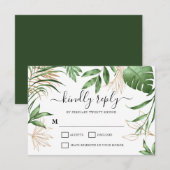 Cartons Réponse Élégant Tropical Summer Green & Gold Mariage (Devant / Derrière)