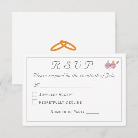 Cartons Réponse Elegant Two Hearts Catholic Wedding  (Devant / Derrière)