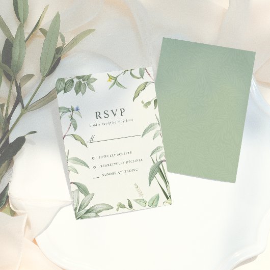 Cartons Réponse Élégant Vert & Blanc Botanique Feuille Mariage