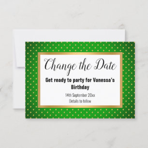 CARTONS RÉPONSE ÉLÉGANT VERT BLANC OR CHANGER LA DATE