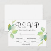 Cartons Réponse Elégant vert fleurs sauvages d'aquarelle (Devant / Derrière)