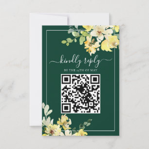 Cartons Réponse Élégant vert foncé jaune floral QR Code Mariage