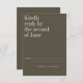 Cartons Réponse Élégant vert olive minimaliste Mariage moderne (Devant / Derrière)