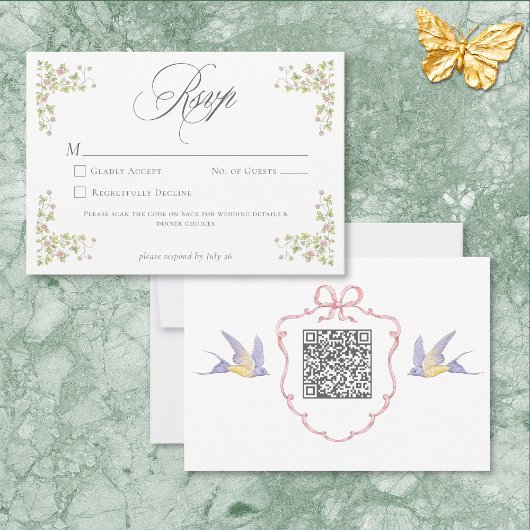 Cartons Réponse Elegant Victorian Pastel Floral Bow Wedding QR