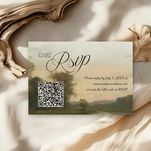Cartons Réponse Elegant Vintage Landscape QR Code Wedding
