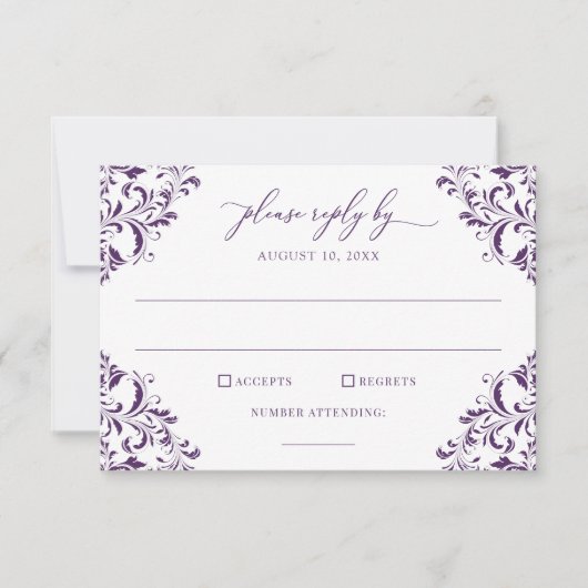 Cartons Réponse Élégant Vintage Mariage Plum Purple (Devant)