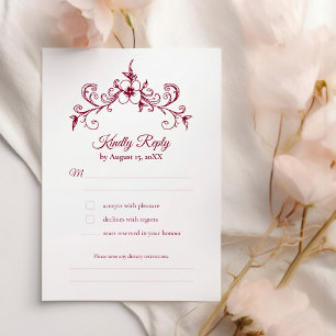 Cartons Réponse Élégant Vintage Romance Bourgogne Floral Mariage