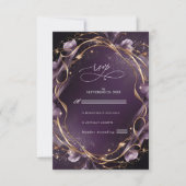 Cartons Réponse Élégant violet doré Mariage de cadre Floral (Devant)