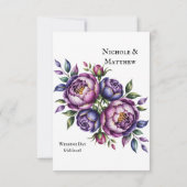 Cartons Réponse Élégant violet et Mariage Magenta Peony (Dos)