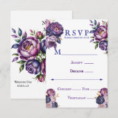 Cartons Réponse Élégant violet et Mariage Magenta Peony (Devant / Derrière)