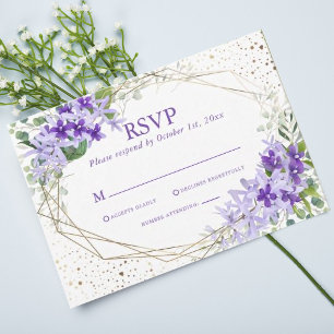 Cartons Réponse Elégant violet or Mariage géométrique Fleurs