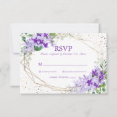 Cartons Réponse Elégant violet or Mariage géométrique Fleurs (Devant)