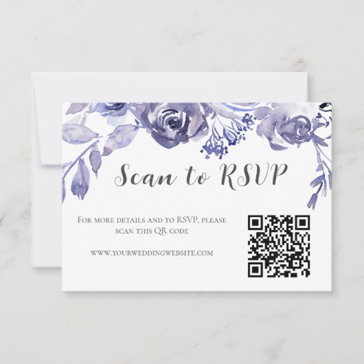 Cartons Réponse Élégant violet Roses floraux Mariage d'hiver QR Co (Devant)
