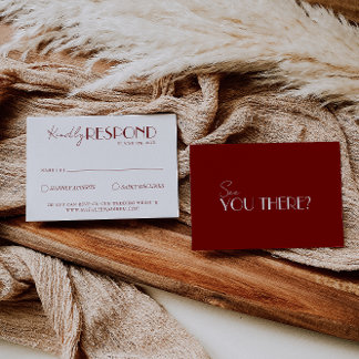 Cartons Réponse Elegant White Deep Red Burgundy Minimalist Wedding