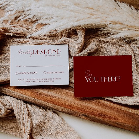 Cartons Réponse Elegant White Deep Red Burgundy Minimalist Wedding