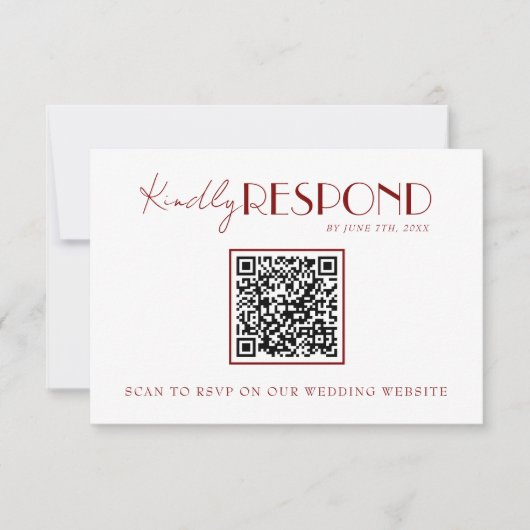 Cartons Réponse Elegant White Deep Red Burgundy QR Code Wedding (Devant)
