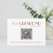 Cartons Réponse Elegant White Deep Red Burgundy QR Code Wedding (Debout devant)