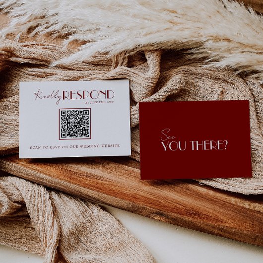 Cartons Réponse Elegant White Deep Red Burgundy QR Code Wedding