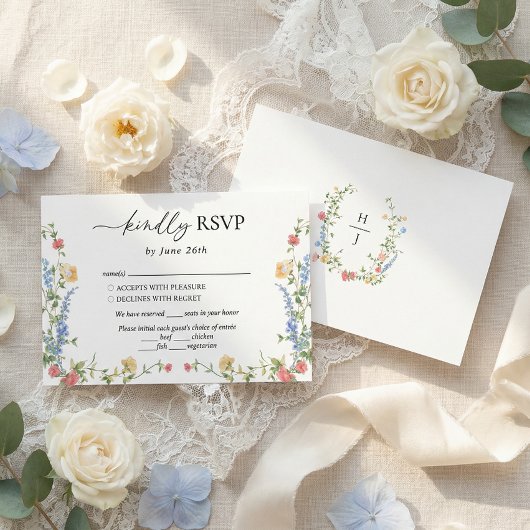 Cartons Réponse Elegant Wildflower Wedding Monogram