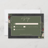 Cartons Réponse Elegant Winter Berries & Pine Black Wedding (Devant)