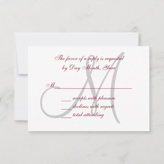 Cartons Réponse Elégante affaire Bourgogne Gris Mariage initial RS (Dos)