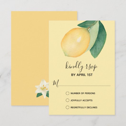 Cartons Réponse Elégante aquarelle de citron (Devant / Derrière)