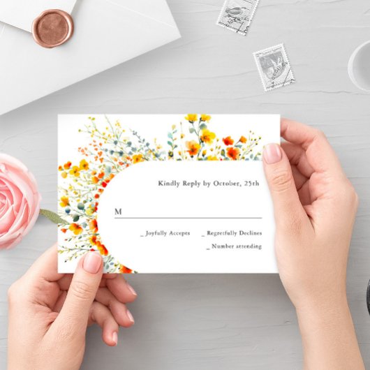 Cartons Réponse Elégante aquarelle Fleurs sauvages Mariage floral